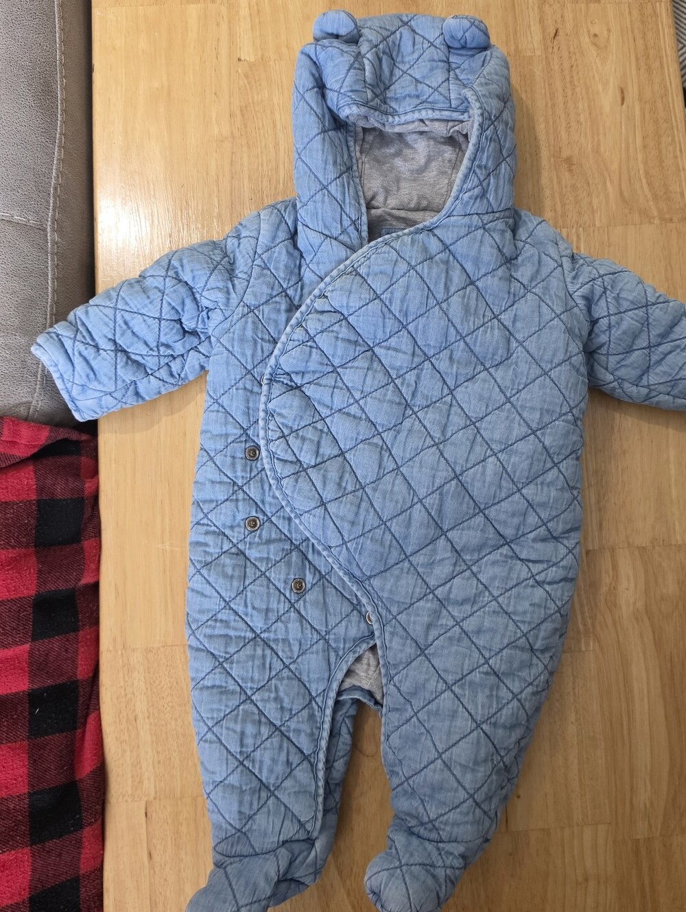 GAP Quilted Light Blue Hooded Baby One-Piece Footie